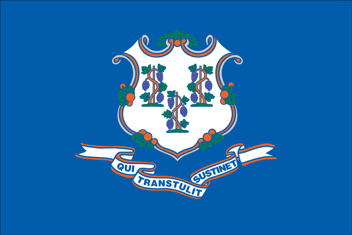 12x18" poly flag on a stick of State of Connecticut - 12x18" polyester flag of the State of Connecticut.<BR>Combines with our other 12x18" polyester flags for discounts.